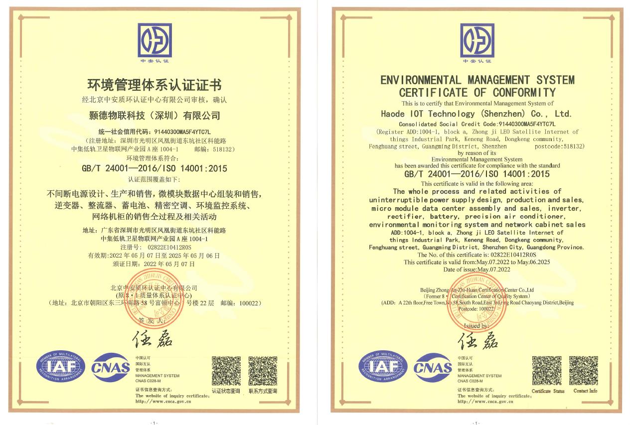 環(huán)境管理體系證書